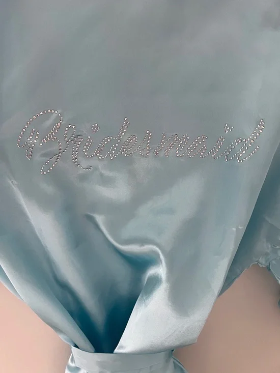 EPLAZA Acid Blue Satin Bridesmaid Rhinestone Robe Kimono Wrap for Women Size O/S - Picture 7 of 17